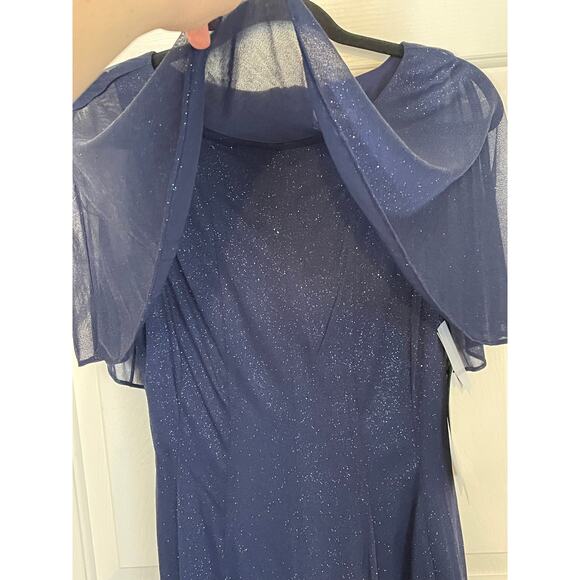 NWT J. Taylor Dress Size 12 Dark Blue Sparkle Formal Cape Evening Crew Neckline - Picture 4 of 13